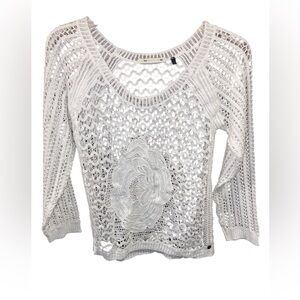 IKKS We are Young girls size 10 crocheted long sleeve white sweater